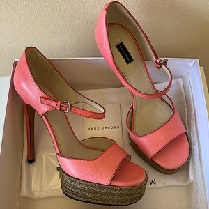 Rare Unique Adorable Platform Pink Coral Marc Jacobs Heeled Espadrille Sandals